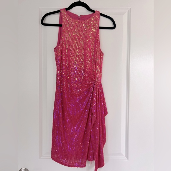 $420 One33 Social Barbie Pink Multi Ombre Sequin Mini Dress Size 4 - Picture 4 of 6